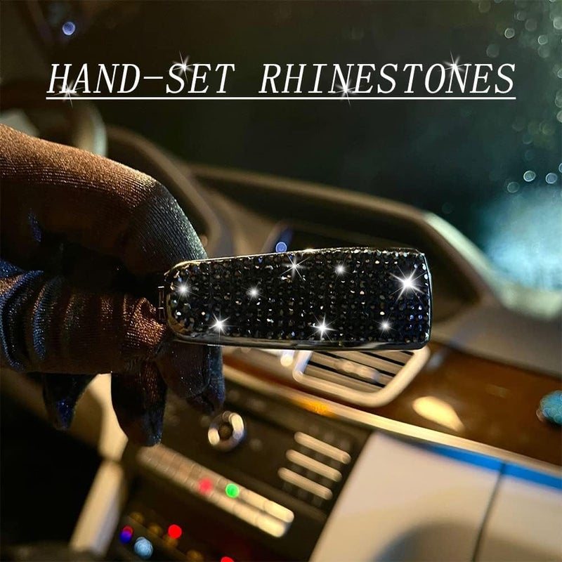 Turcee Set of 2 Bling Rhinestone Car Sun Visor Glasses Holders with Anti-Scratch Sponge,Car Decoration for Women Girls,Ticket Card Clip Visor Organizer,Universal Rhinestone Auto Accessories (Black-2pcs) - Image 5